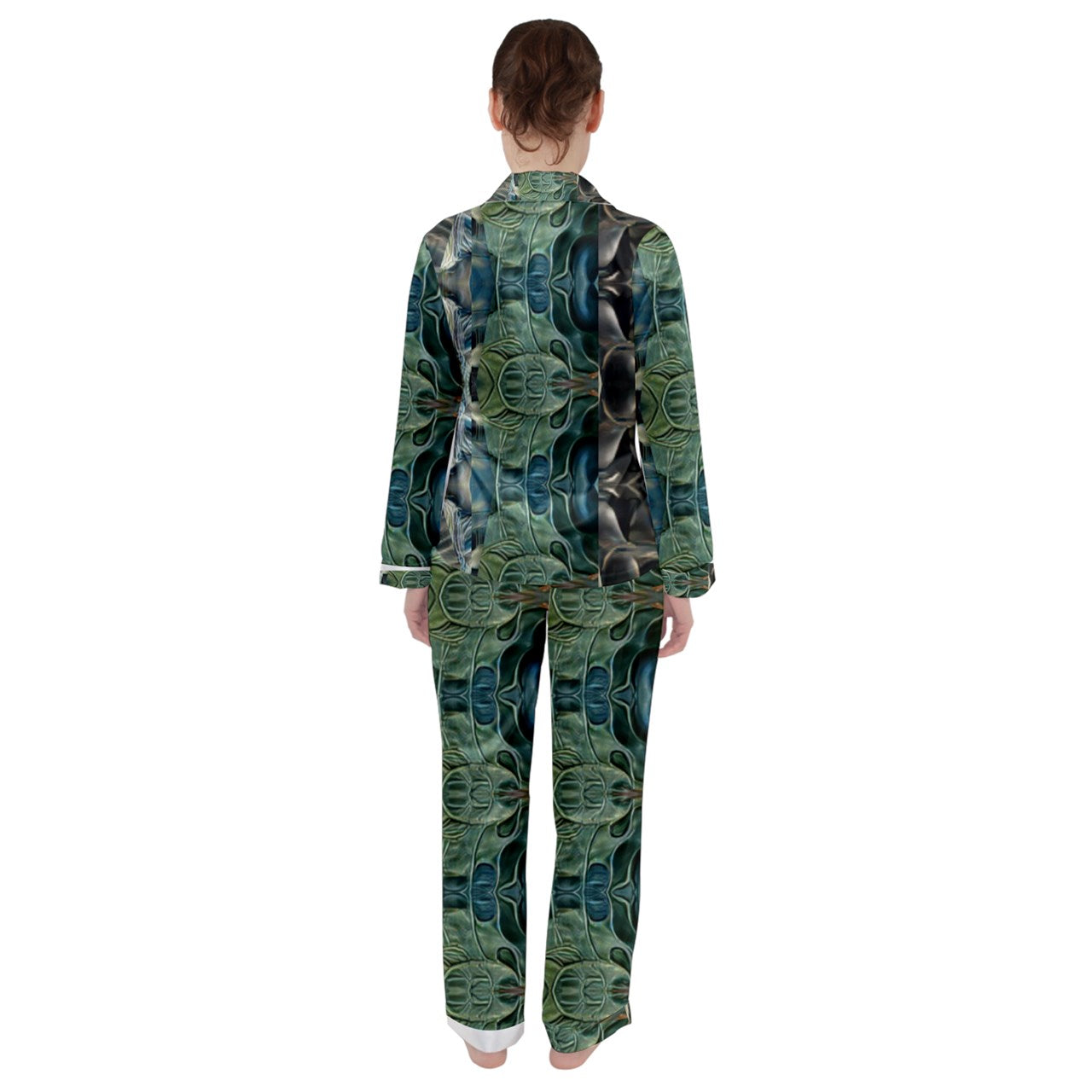 Enabled Flower Satin Long Sleeve Pajamas Set