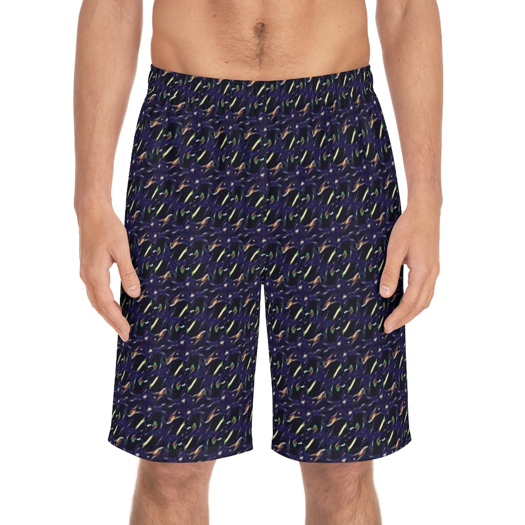 Black Flower Print Men's Board Shorts