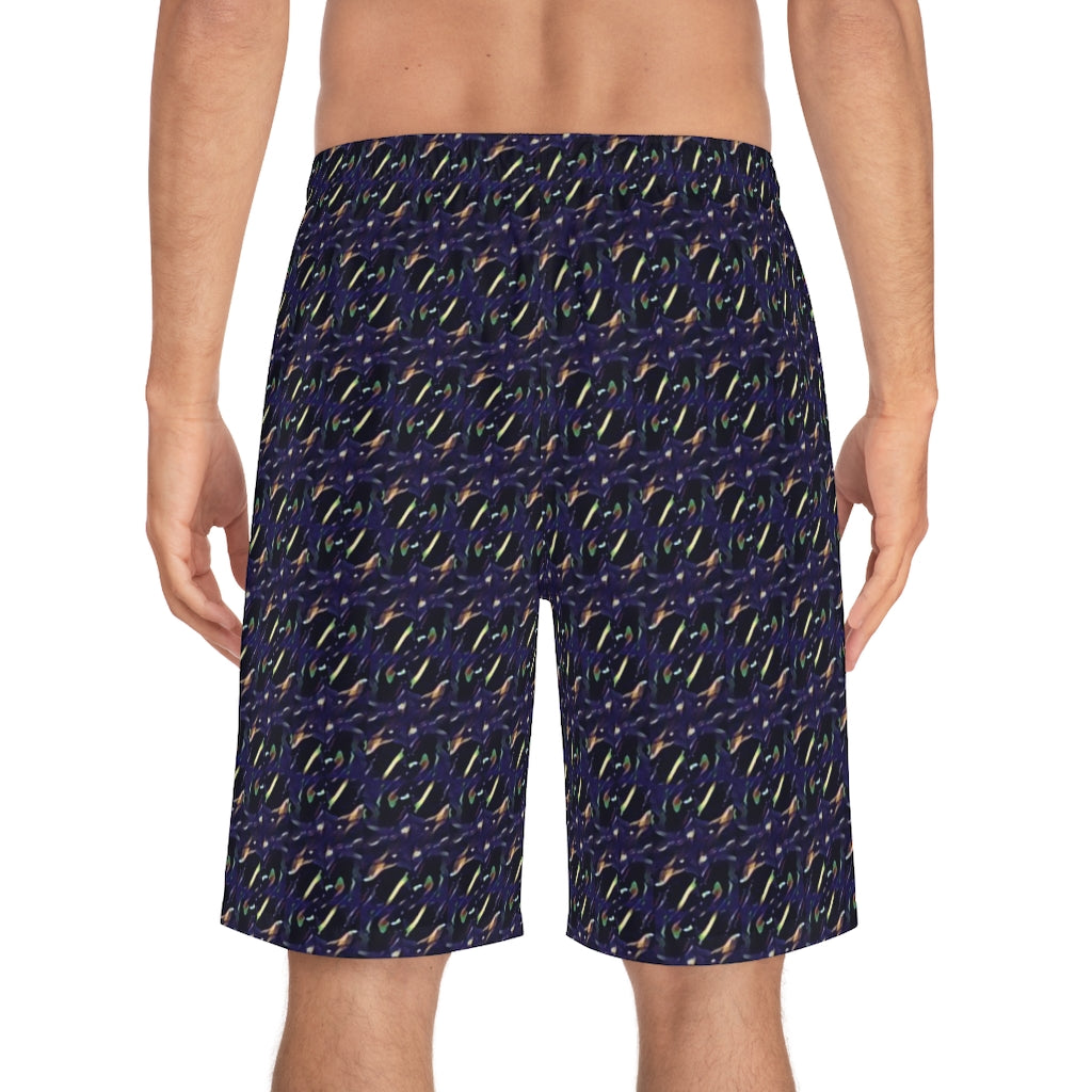 Black Flower Print Men's Board Shorts