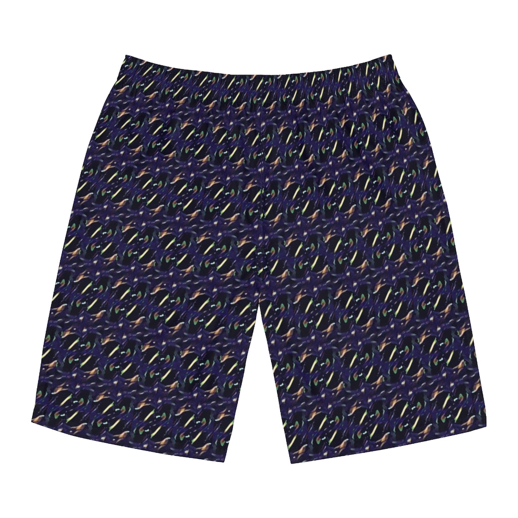 Black Flower Print Men's Board Shorts