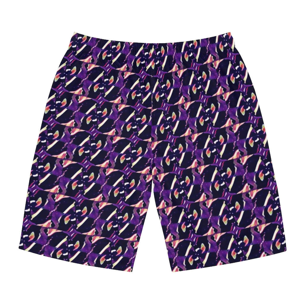 Black Flower Purple Background Men's Board Shorts