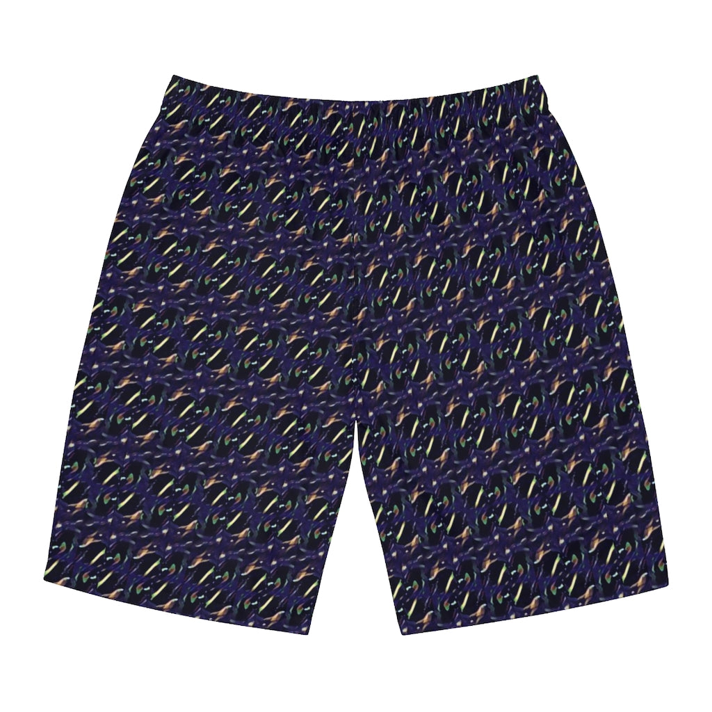 Black Flower Print Men's Board Shorts