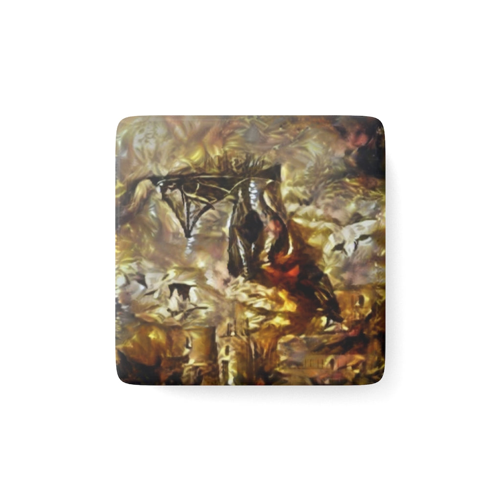 Night Bird At Dawn Art Porcelain Magnet, Square