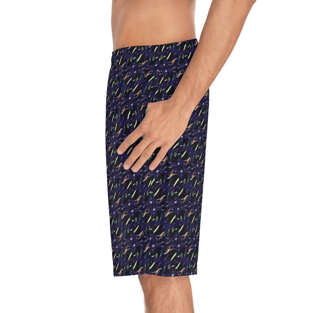 Black Flower Print Men's Board Shorts