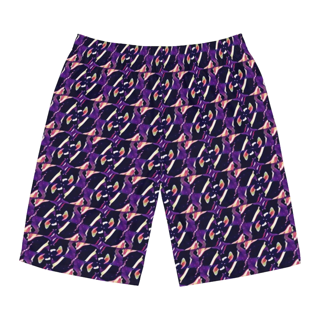 Black Flower Purple Background Men's Board Shorts