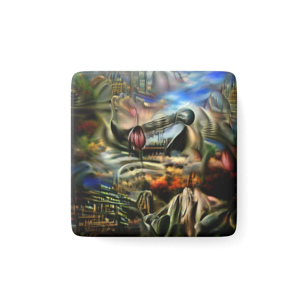 Train Of Thought Porcelain Magnet, Square